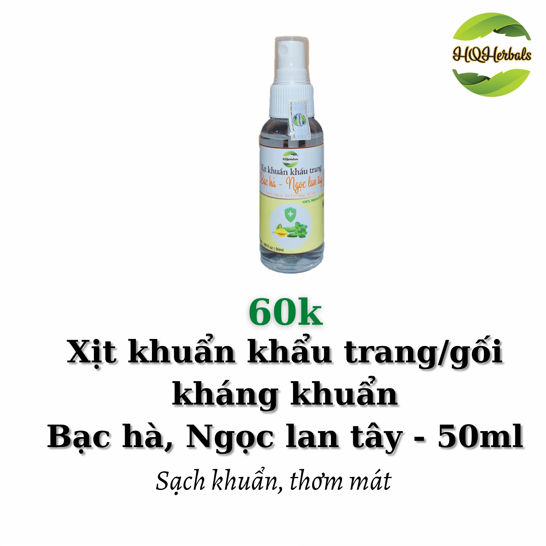 Xịt khuẩn khẩu trang/ gối kháng khuẩn bạc hà, ngọc lan tây 50ml