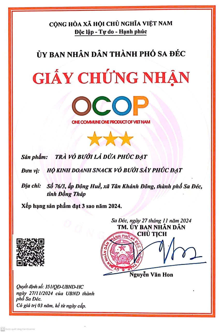 Chứng nhận OCOP 3 sao