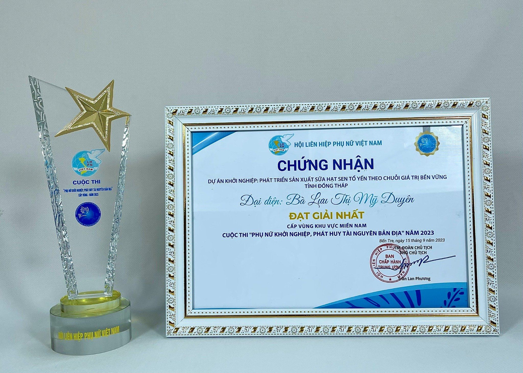 Chứng nhận Dự án Khởi nghiệp cuộc thi "Phụ nữ khởi nghiệp, phát huy tài nguyên bản địa" năm 2023