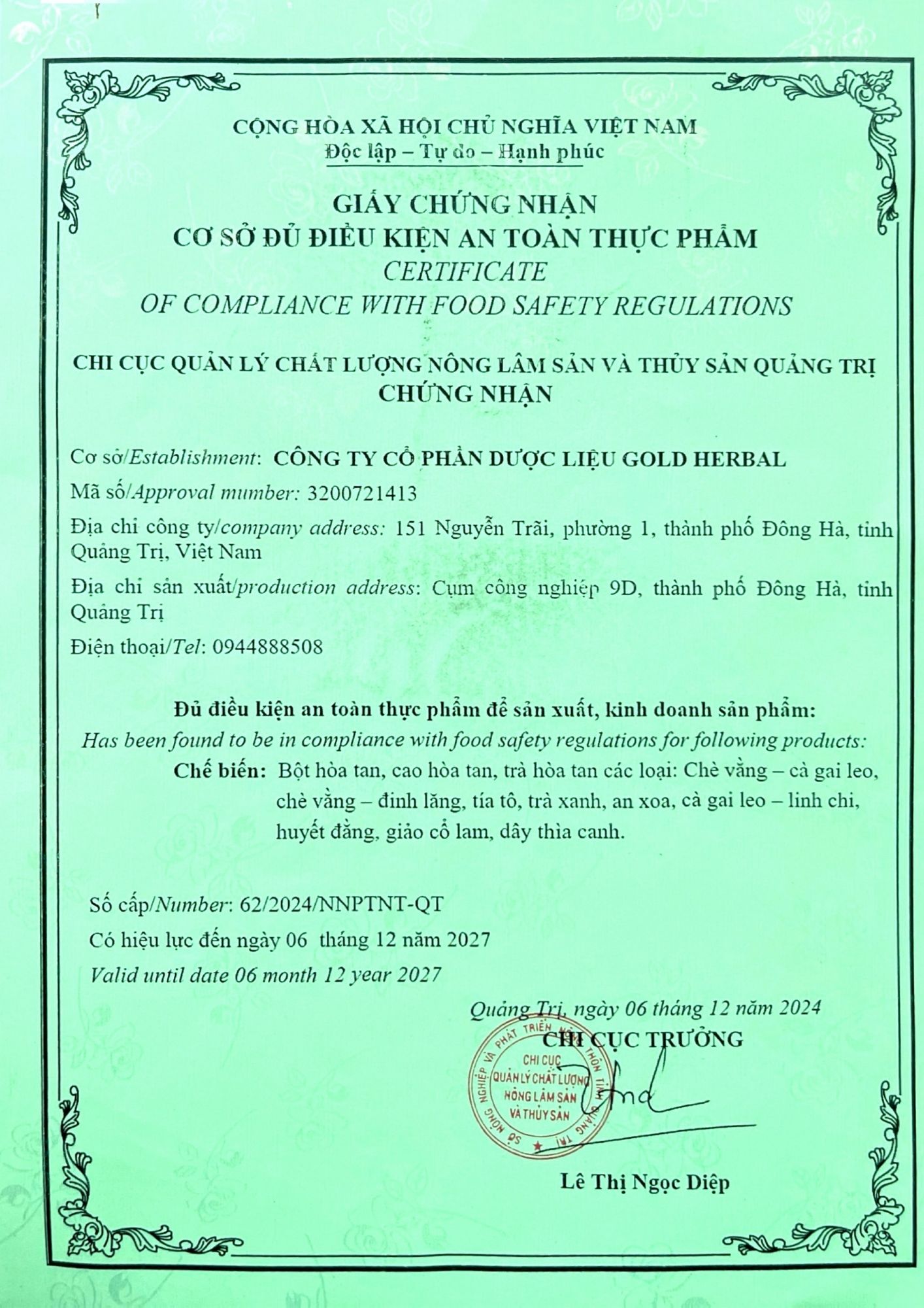 3. Giấy chứng nhận cơ sở đủ điều kiện an toàn thực phẩm