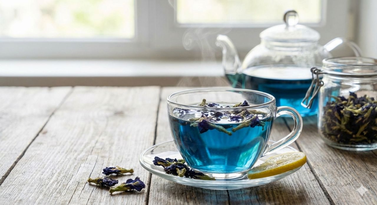 Trà hoa đậu biếc và tắc, mật ong, sả