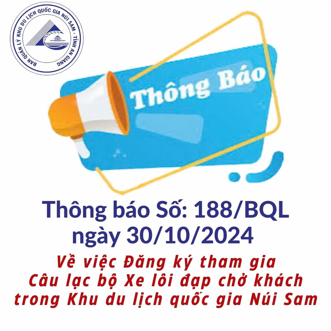 Châu Đốc | Thông Báo Số 188/TB-BQL | Câu Lạc Bộ Xe Lôi Đạp