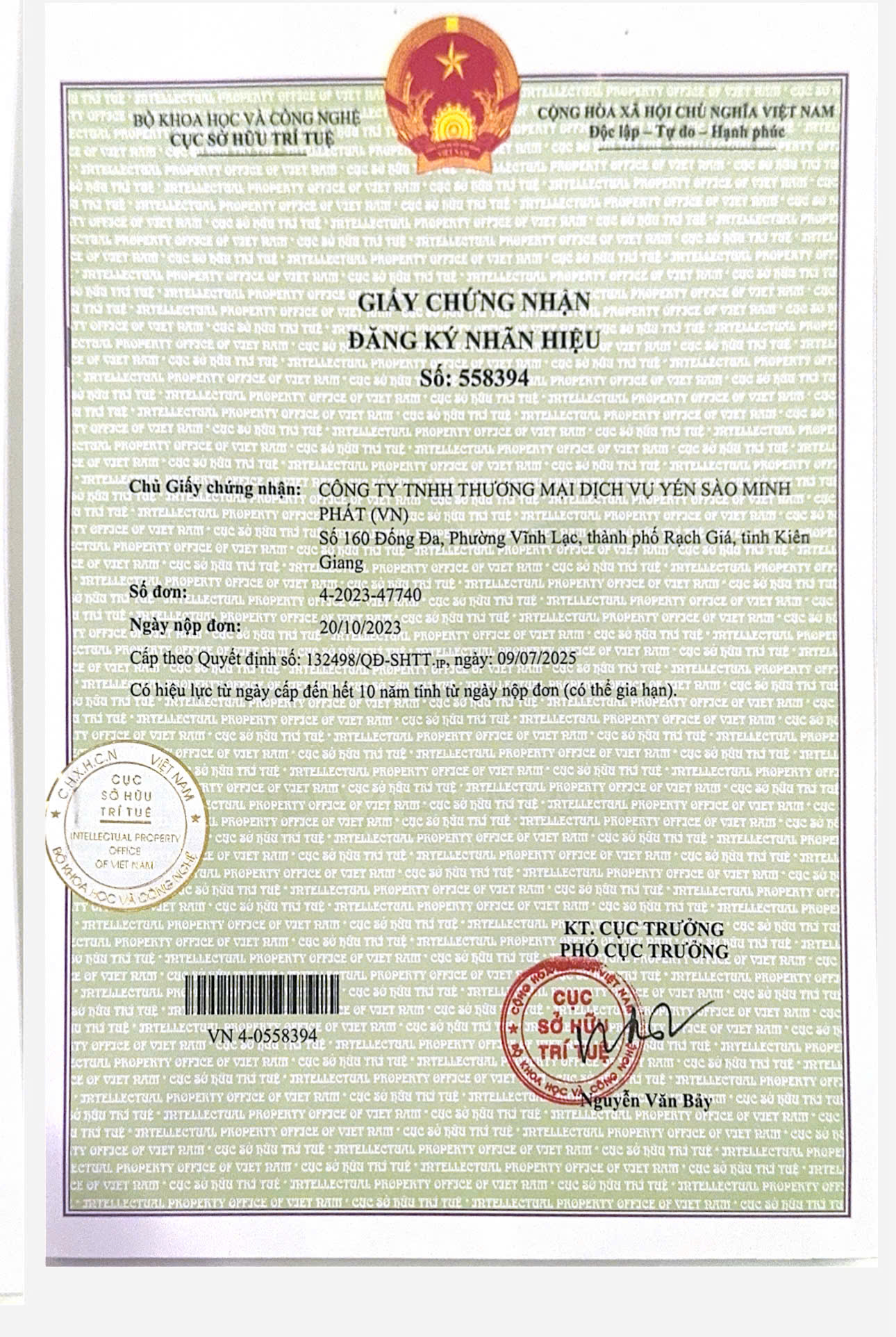 Giấy chứng nhận đăng ký nhãn hiệu