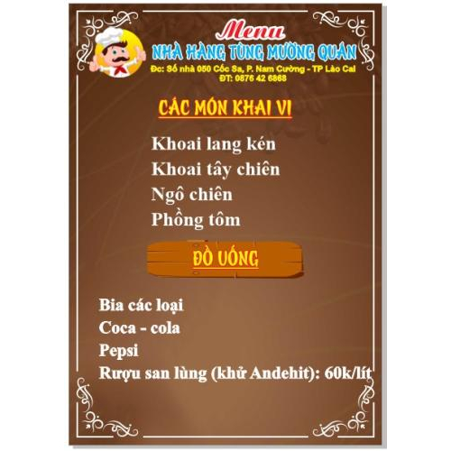 Những món ăn đặc trưng của quán