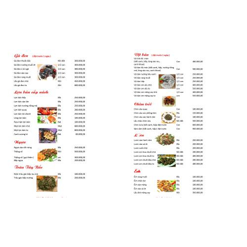 Các món ăn được ưa thích tại nhà hàng