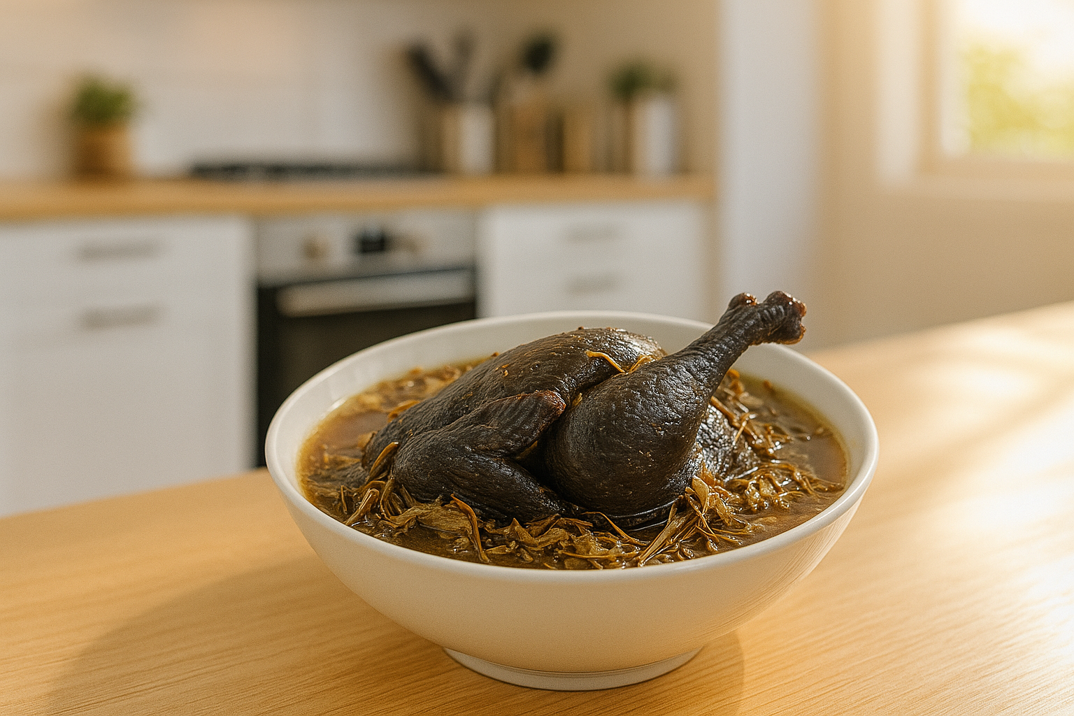 3. Gà ác hầm lá đinh lăng khô – Món ăn “đại bổ” cho cơ thể