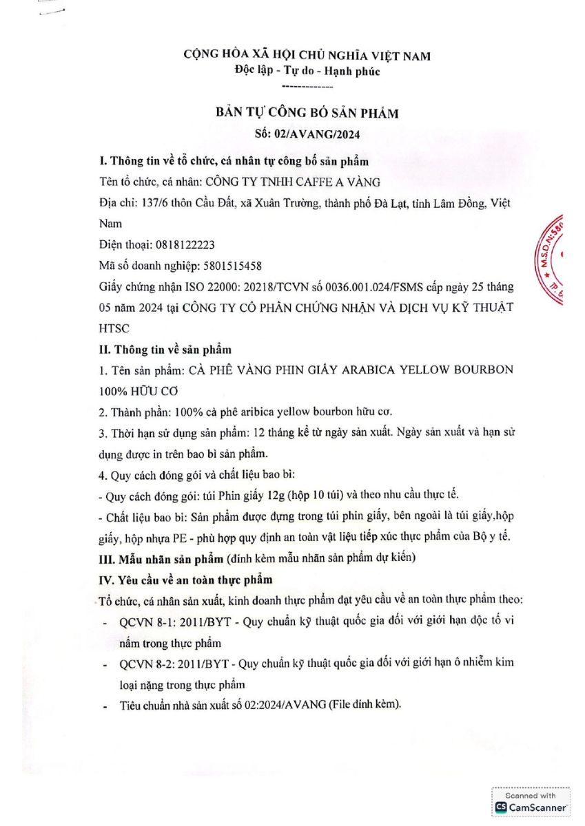 TCB CÀ PHÊ VÀNG PHIN GIẤY A RABICA YELLO