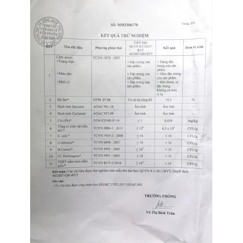 Phiếu Kiểm Nghiệm Cóc Sấy Dẻo