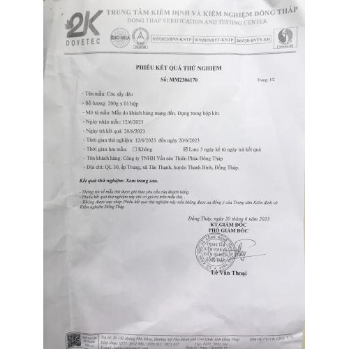 Phiếu Kiểm Nghiệm Cóc Sấy Dẻo