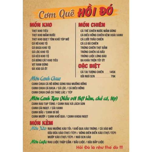 Những món ăn nổi bật tại Hồi Đó