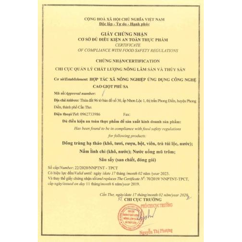 Giấy Chứng Nhận An Toàn Vệ Sinh Thực Phẩm