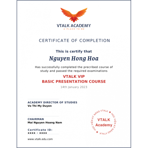 Chứng chỉ kỹ năng giao tiếp - Thuyết trình VTALK