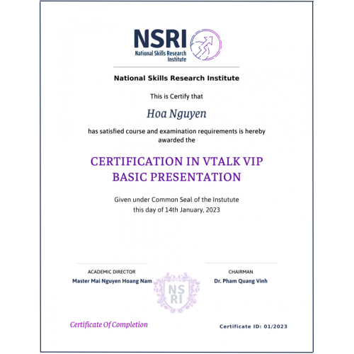 Chứng chỉ kỹ năng giao tiếp - Thuyết trình VTALK