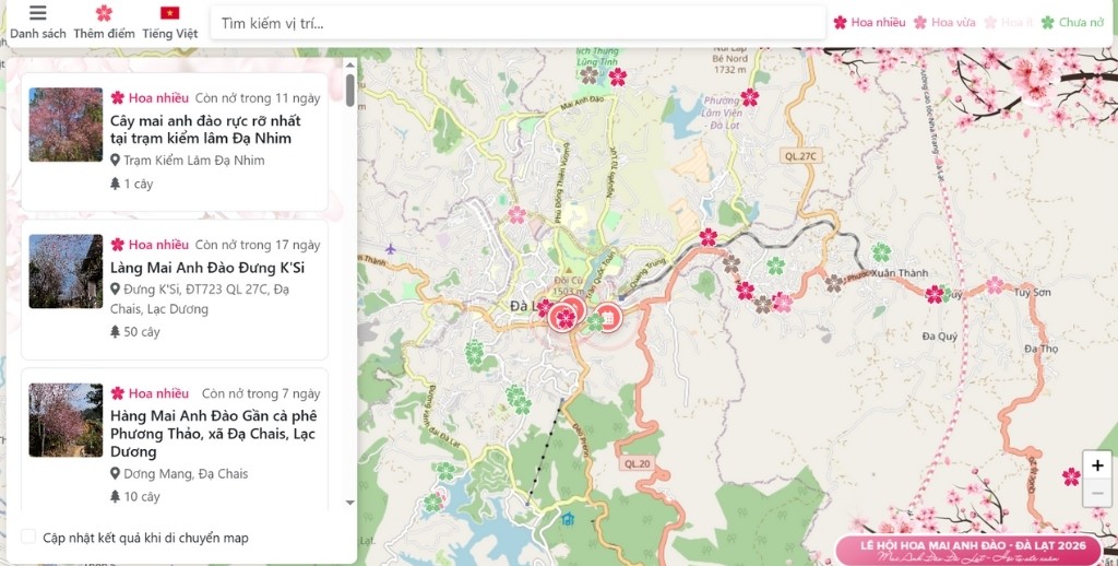 Bản đồ số Mai anh đào Đà Lạt