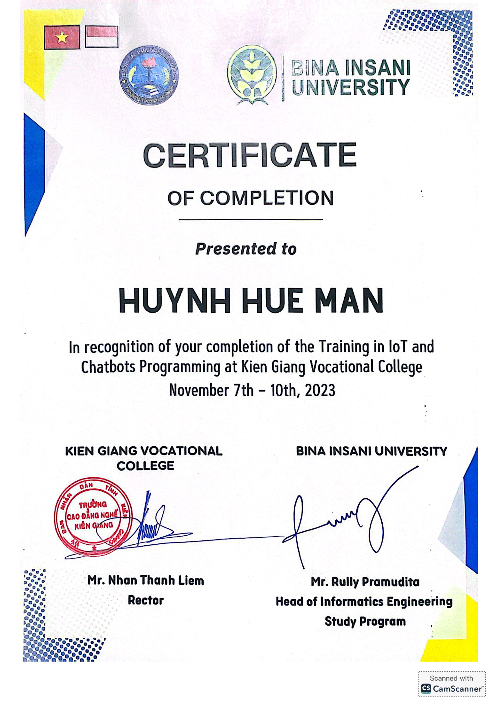 Giấy Chứng Nhận Tham Gia Khóa Lập Trình Indonesia