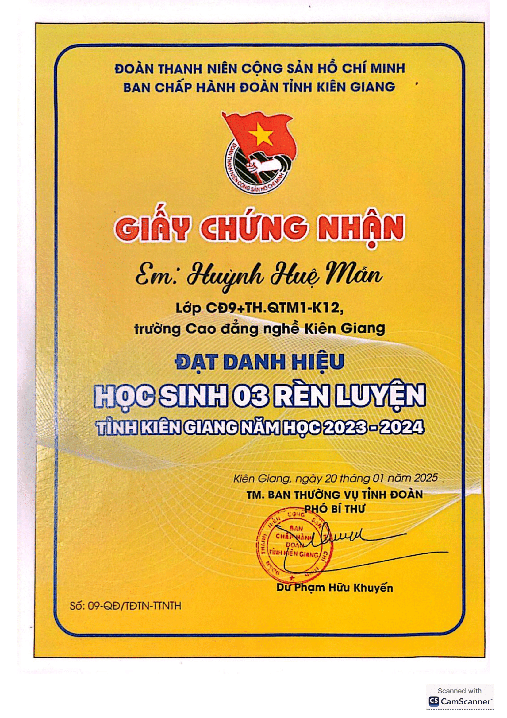 Giấy Chứng Nhận Học Sinh 03 Rèn Luyện Cấp Tỉnh Năm 2024