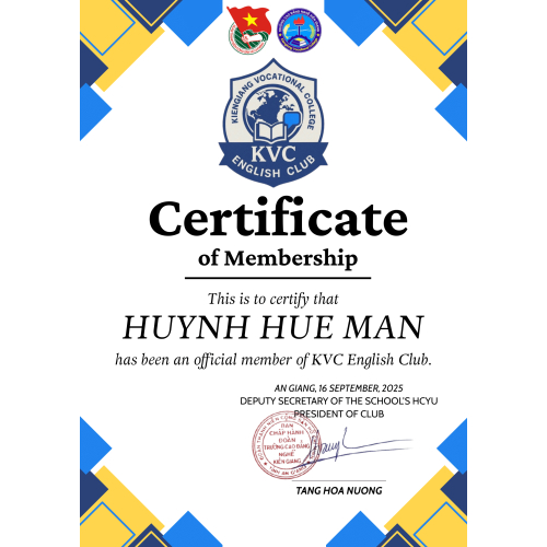 Certificate KVC English Club 1