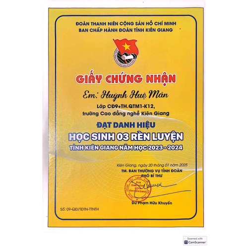 Giấy Chứng Nhận Học Sinh 03 Rèn Luyện Cấp Tỉnh Năm 2024