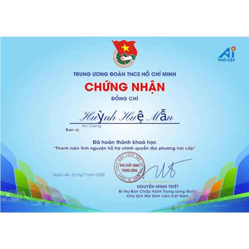Giấy Chứng Nhận Thanh Niên Tình Nguyện Hỗ Trợ Chính Quyền Địa Phương 2 Cấp