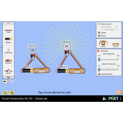 (Mô phỏng) Vật lý: Circuit Construction Kit: DC - Virtual Lab (Bộ công cụ xây dựng mạch: DC - Phòng thí nghiệm ảo)