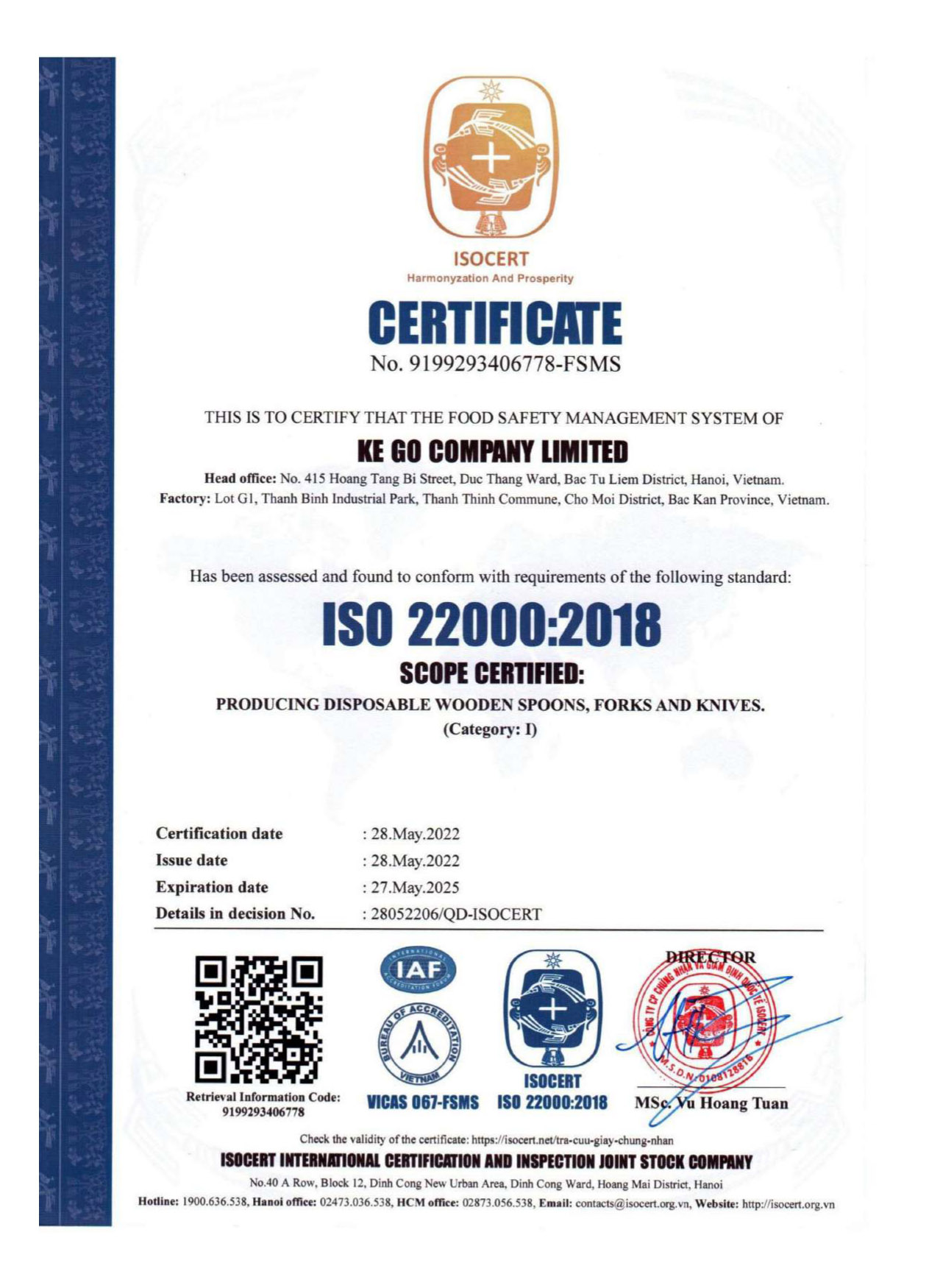 5. Chứng chỉ ISO 22000