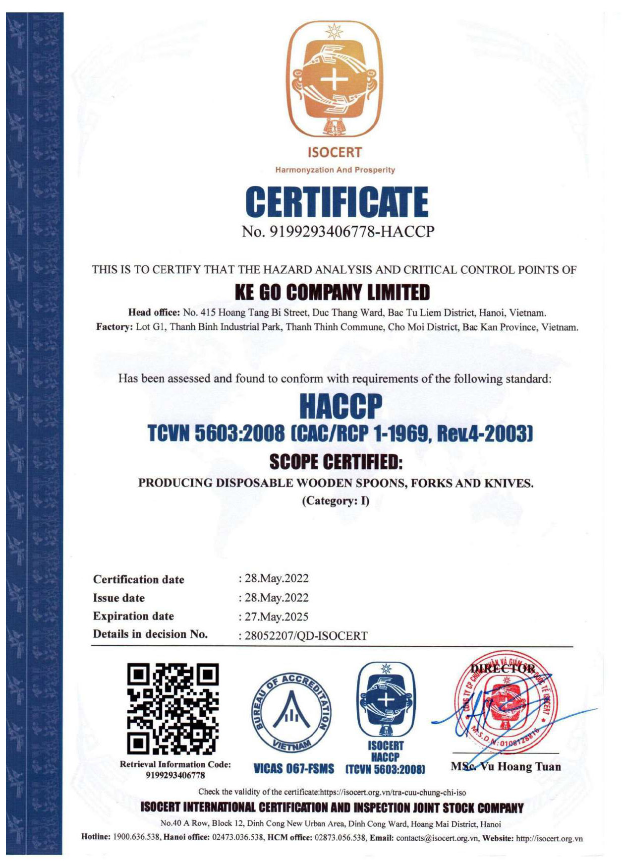 4. Chứng chỉ HACCP