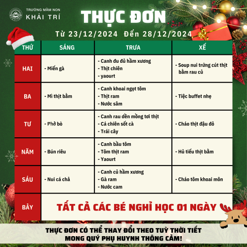 Thực Đơn Tuần Mới (Từ 23/12/2024 - 28/12/2024)