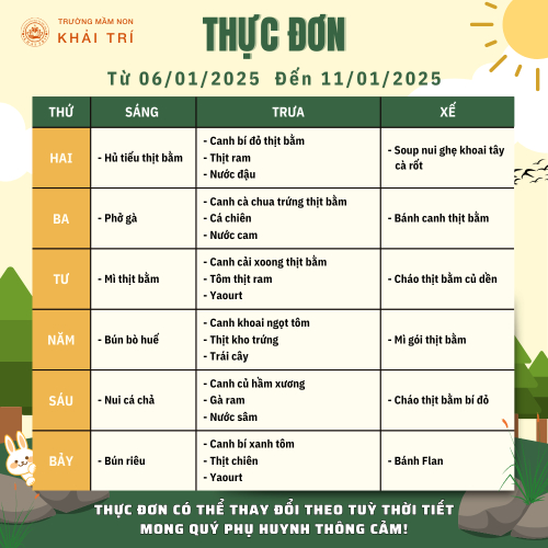 Thực Đơn Tuần Mới (Từ 06/01/2024 - 11/01/2024)