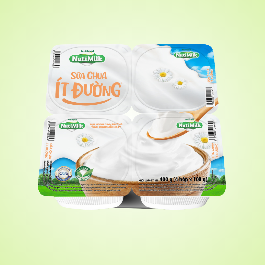 Lốc 4 Hộp Sữa Chua Ăn Ít Đường Nutimilk 100g