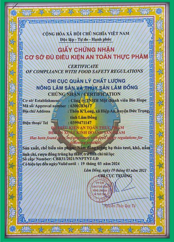 Giấy chứng nhận VSATTP