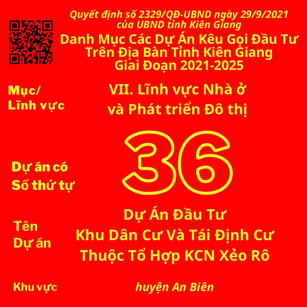 Dự Án Có Số TT 36: Dự Án Đầu Tư Khu Dân Cư Và Tái Định Cư Thuộc Tổ Hợp Khu Công Nghiệp Xẻo Rô