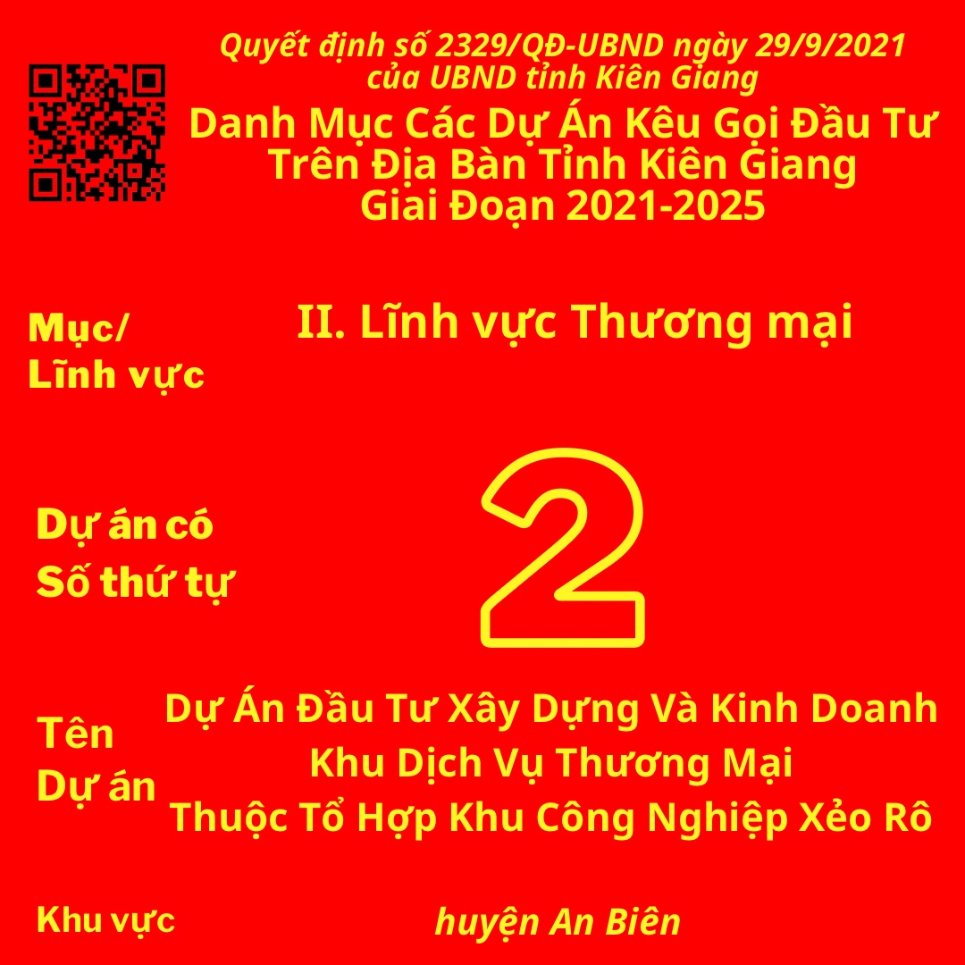 Dự Án Có Số TT 2: Dự Án Đầu Tư Xây Dựng Và Kinh Doanh Khu Dịch Vụ Thương Mại Thuộc Tổ Hợp Khu Công Nghiệp Xẻo Rô