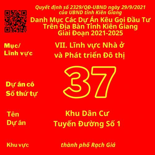 Dự Án Có Số TT 37: Khu Dân Cư Tuyến Đường Số 1