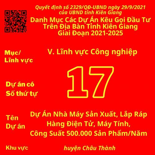 Dự Án Có Số TT 17: Dự Án Nhà Máy Chế Biến Thực Phẩm Đóng Hộp, Công Suất 10.000 Tấn Sp/Năm