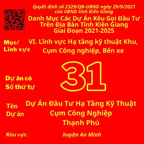 Dự Án Có Số TT 31: Dự Án Đầu Tư Hạ Tầng Kỹ Thuật Cụm Công Nghiệp Thạnh Phú