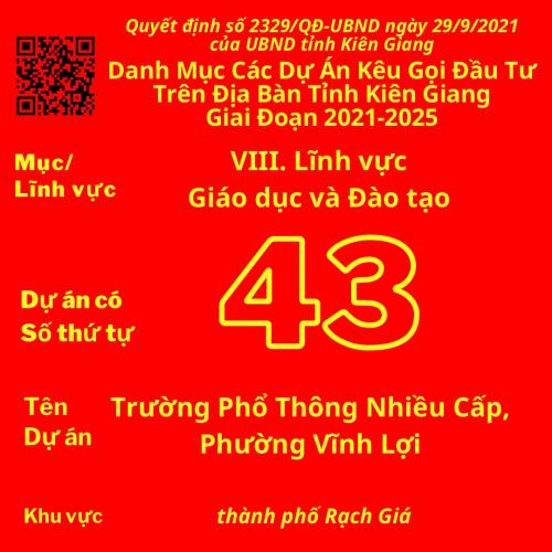 Dự Án Có Số TT 43: Trường Phổ Thông Nhiều Cấp, Phường Vĩnh Lợi