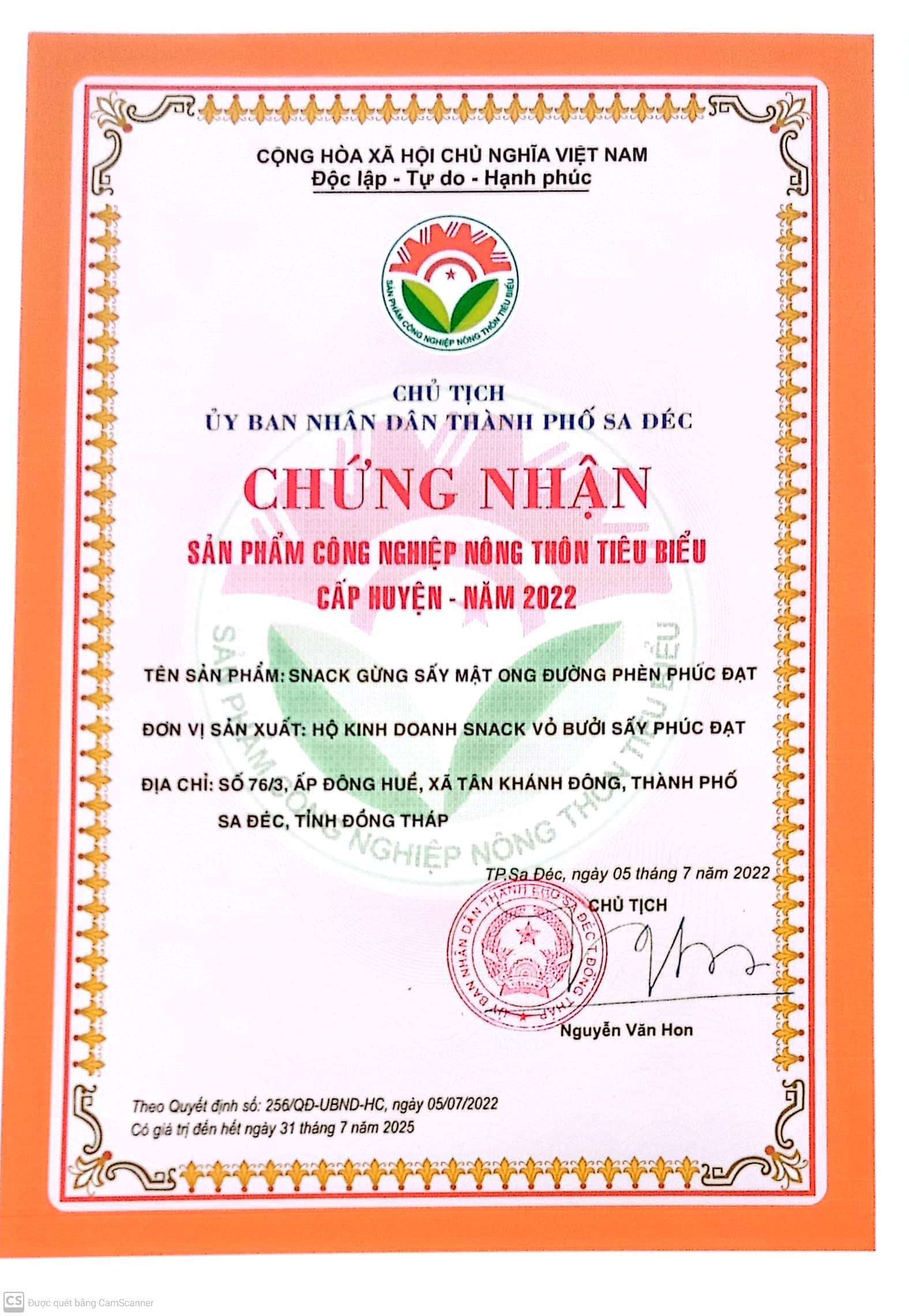 Chứng nhận sản phẩm công nghiệp nông thôn tiêu biểu năm 2022