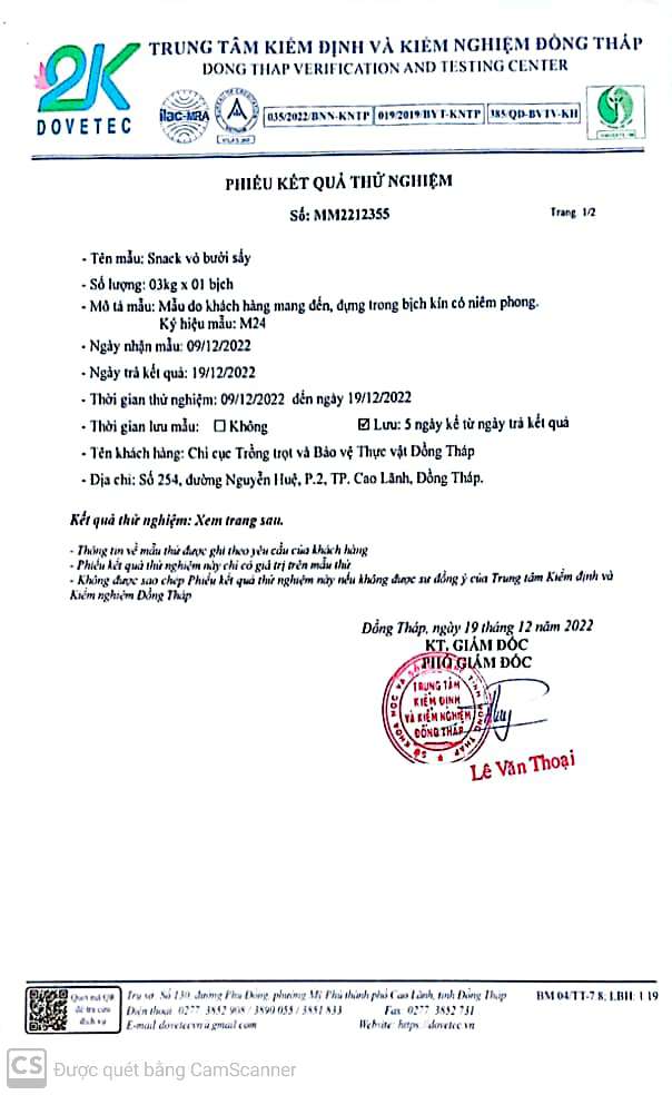 Phiếu kết quả thử nghiệm