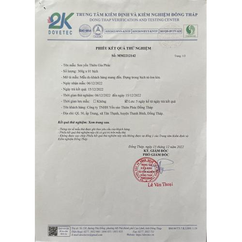 Phiếu kiểm nghiệm Sen Yến