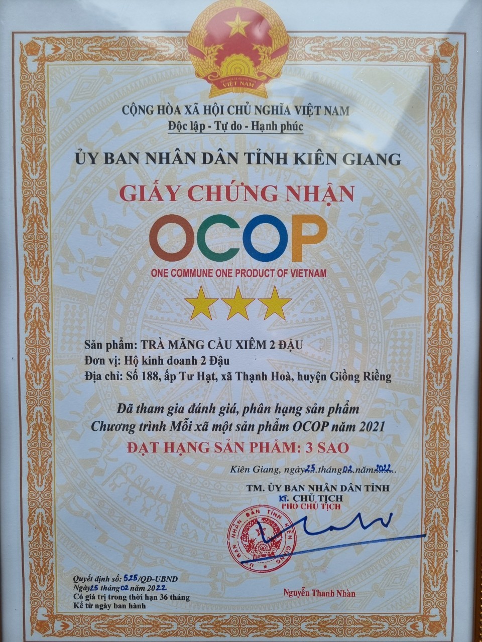 CNSP OCOP 3 sao: Trà Mãng Cầu Xiêm 2 Đậu