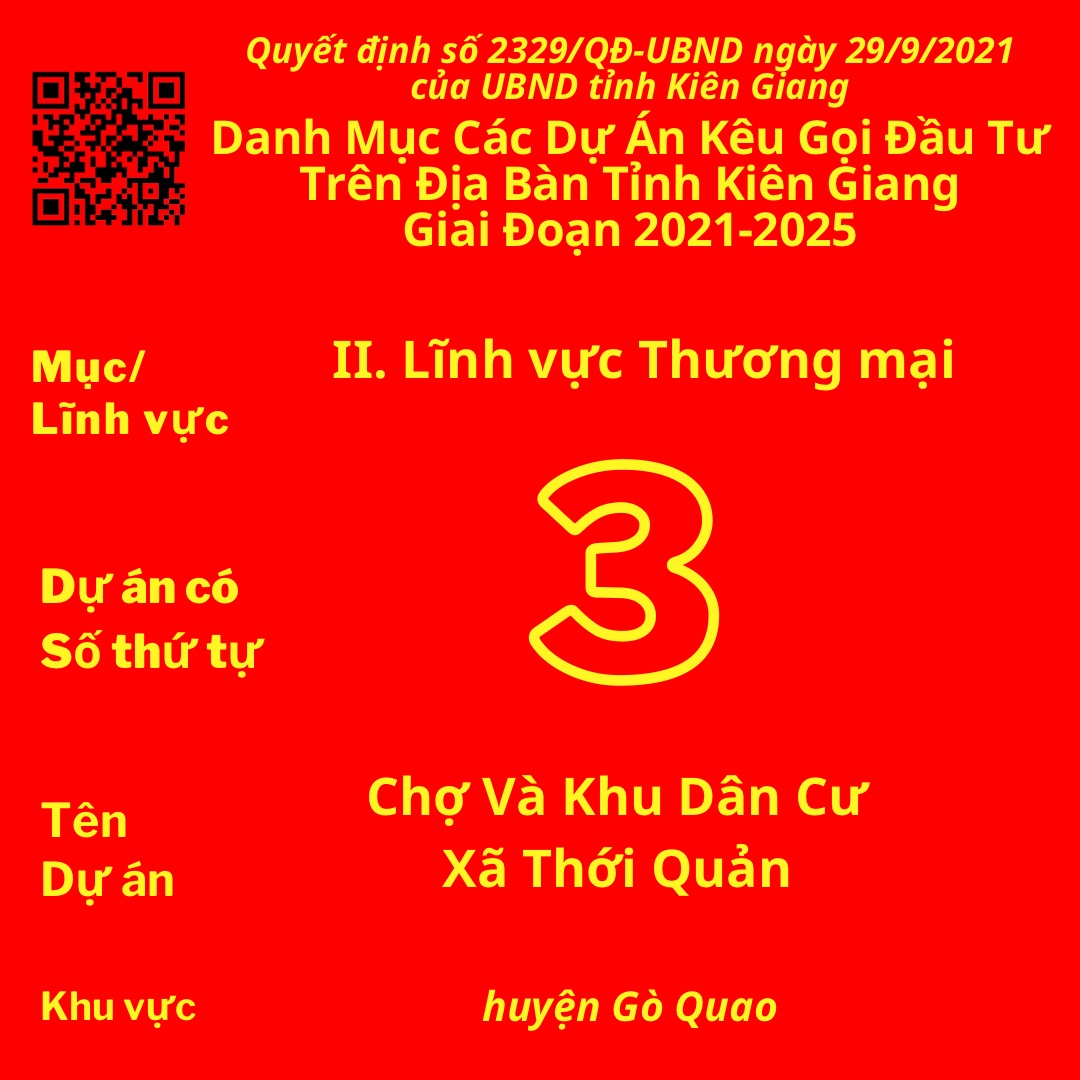 Dự Án Có Số TT 3: Chợ Và Khu Dân Cư Xã Thới Quản