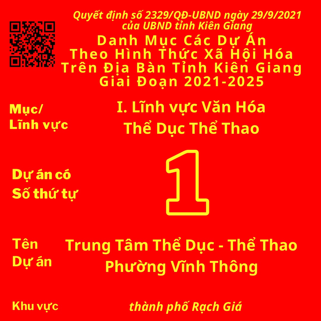 Dự Án Có Số TT 1: Trung Tâm Thể Dục - Thể Thao Phường Vĩnh Thông