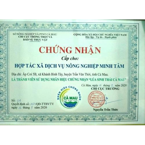 Bộ Giấy Tờ - Chứng nhận của Hợp Tác Xã Dịch Vụ Nông Nghiệp Minh Tâm