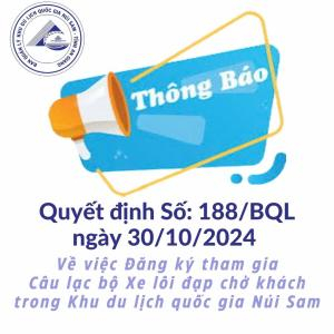 Châu Đốc | Thông Báo Số 188/TB-BQL | Câu Lạc Bộ Xe Lôi Đạp