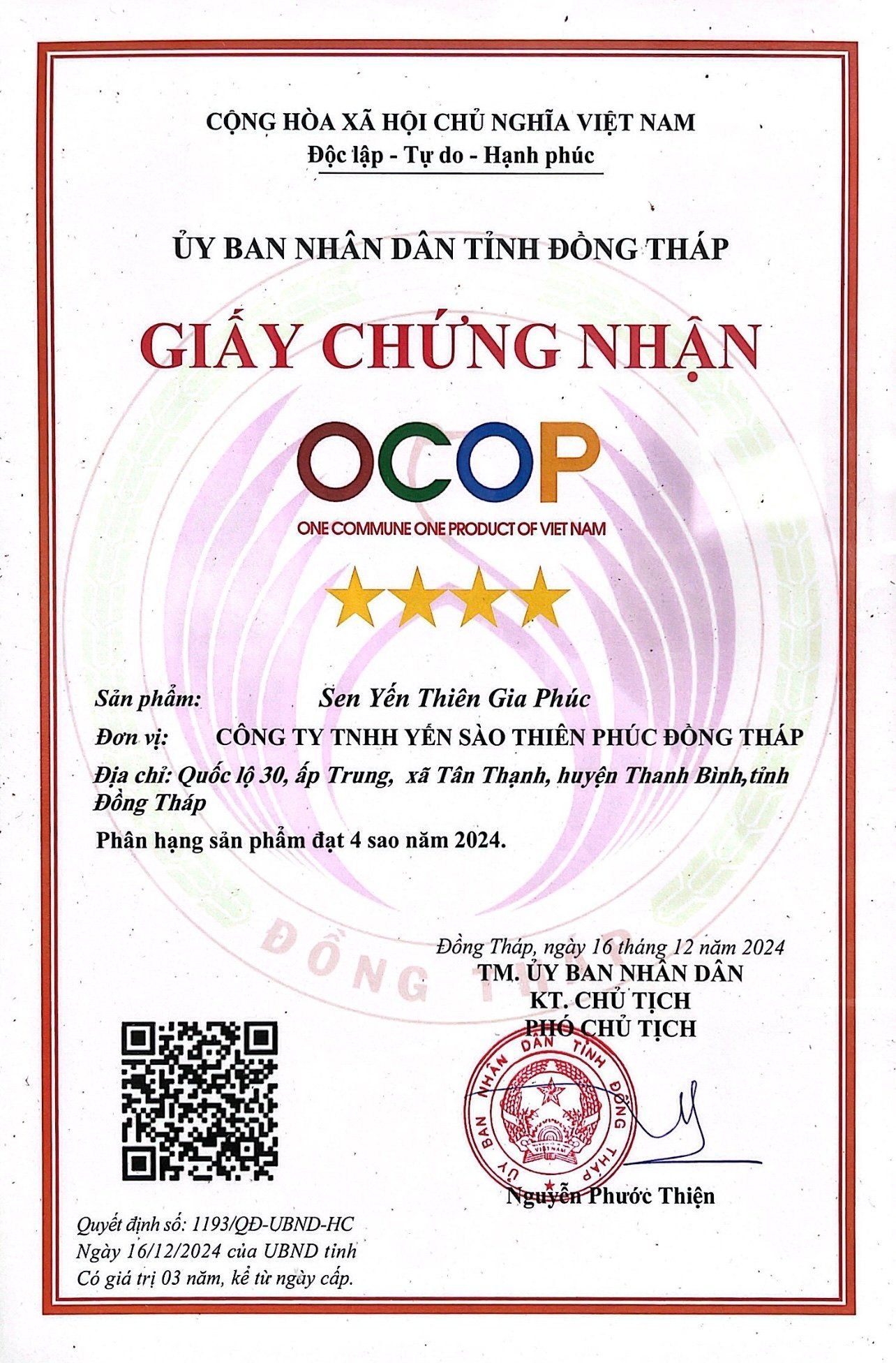 Chứng nhận OCOP 3 sao