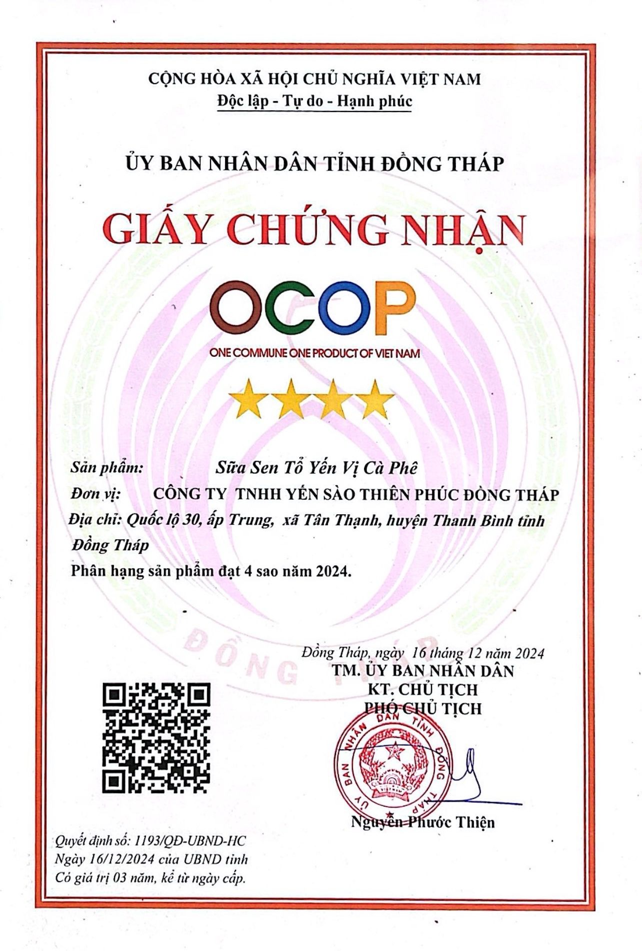 Chứng nhận OCOP 4 sao