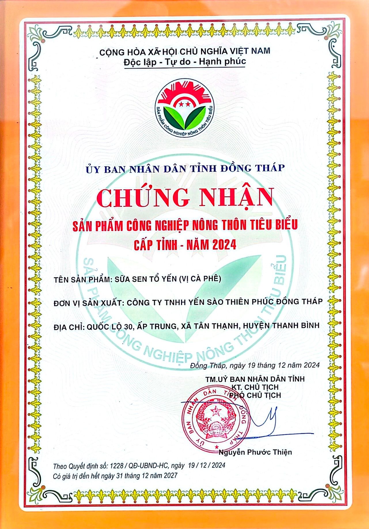 Chứng nhận Sản phẩm Công nghiệp Nông thôn Tiêu biểu Cấp Khu vực Năm 2024