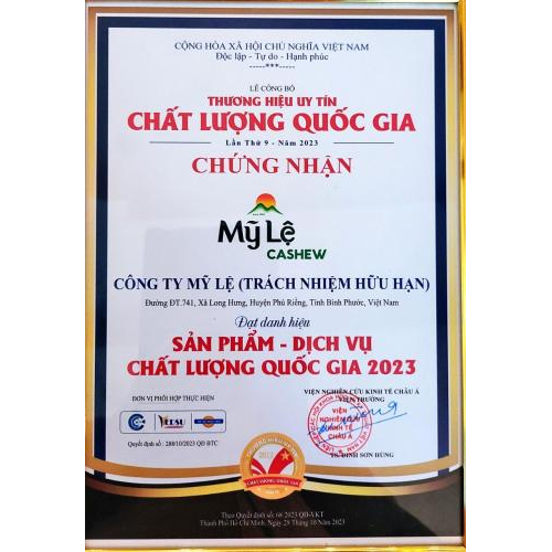 Giấy chứng nhận danh hiệu sản phẩn và dịch vụ chất lượng quốc gia 2023