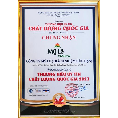 Giấy chứng nhận top 10 thương hiệu uy tín chất lượng quốc gia 2023