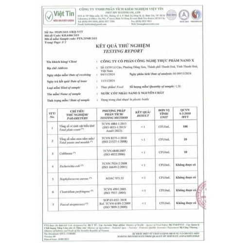 II. Kiểm nghiệm các chỉ tiêu chất lượng đạt QCVN 6-2:2010/BYT